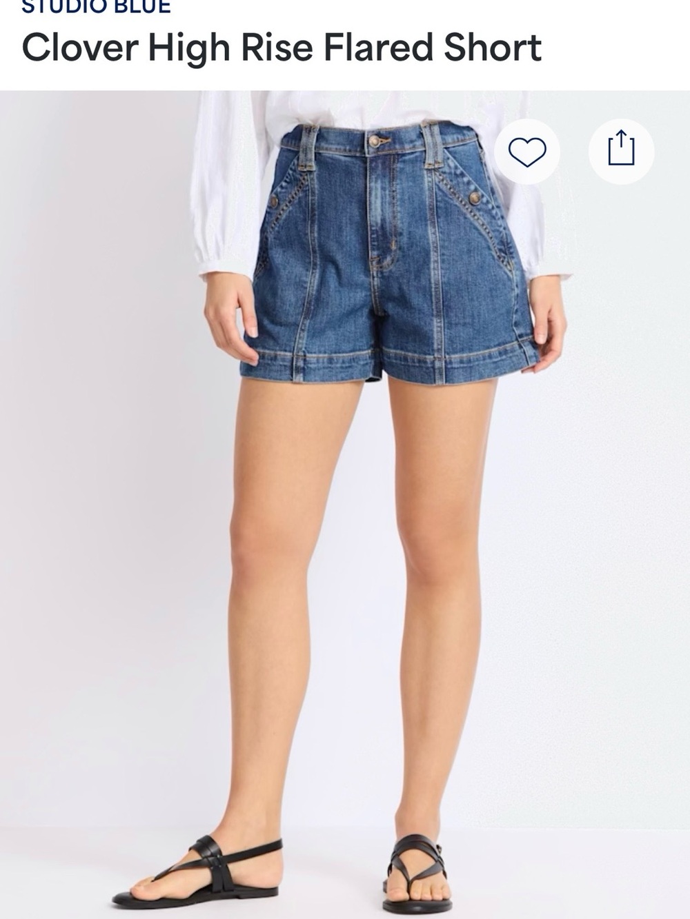 Studio Blue Clover High-Rise Flared Jean Shorts - Dark Blue Denim